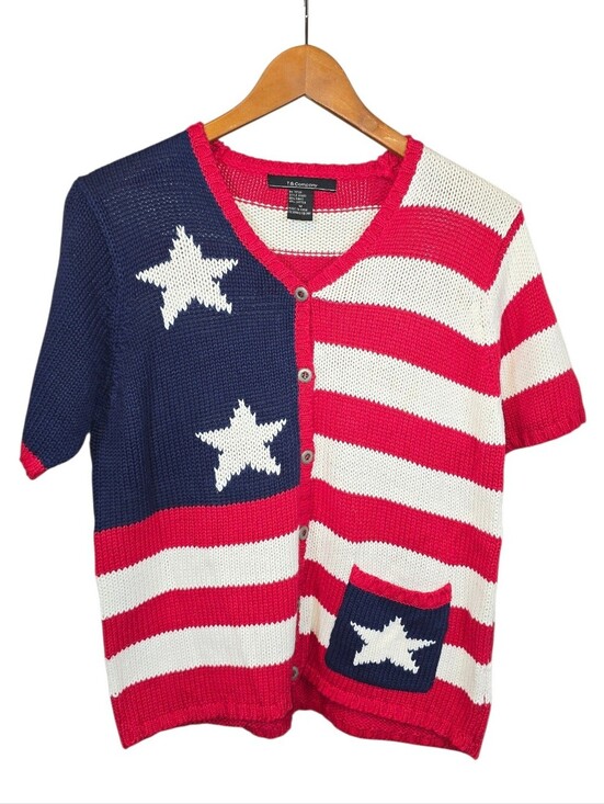 T & Company Sweaters - T & Company American Flag Knit V-neck Cardigan Sweater Patriotic USA Size Medium